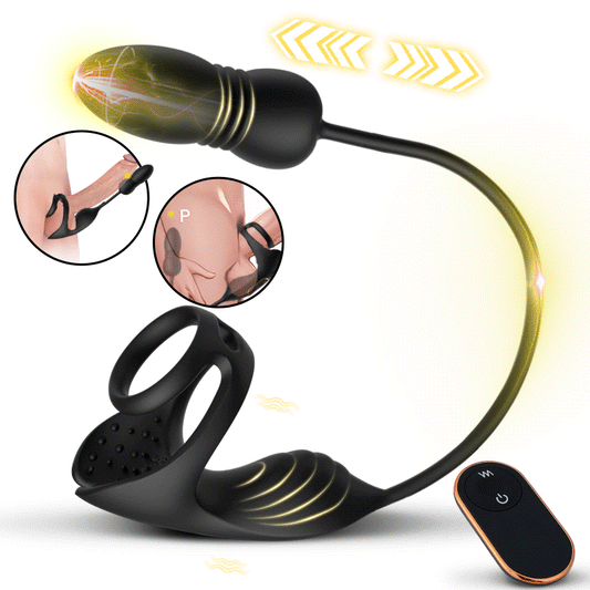 Masseur prostatique avec 9 niveaux de choc et de vibration, stimulateur testiculaire et anneau pénien