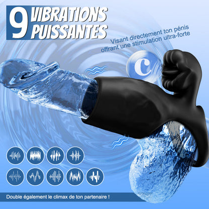 【Expédition le 20 juin】Titan - 9 Vibrations  Texture de Pénis Simulée  Anneau de Chasteté Double Testicules & Pénis  Jouet Sexuel pour Couples