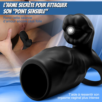 【Expédition le 20 juin】Titan - 9 Vibrations  Texture de Pénis Simulée  Anneau de Chasteté Double Testicules & Pénis  Jouet Sexuel pour Couples