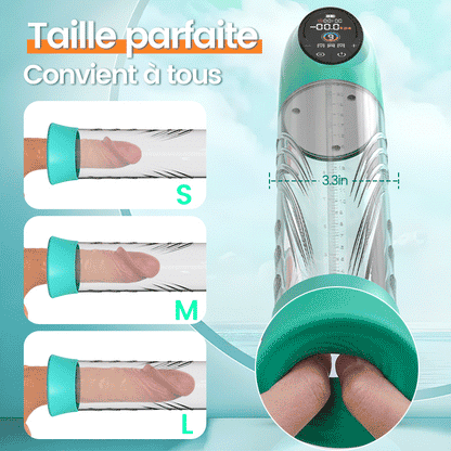 Green Pioneer - Pompe à pénis à eau avec écran LCD, 4 niveaux de pression et 9 modes d'aspiration