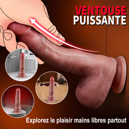 Casimir - Godemichet anal réaliste en silicone de 7,4 pouces avec fonction de chauffage, modes de poussée et de vibration automatiques