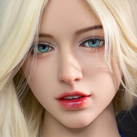 Nora - Tête de poupée unisexe, cheveux blonds et yeux verts, n° 314