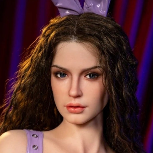 Elena - Tête de poupée unisexe aux cheveux bruns bouclés n° 393