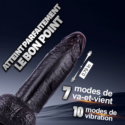 Kronos - Gode noir épais de 8,27'' avec mouvement de va-et-vient et fonction chauffante pour une sensation intense et profonde